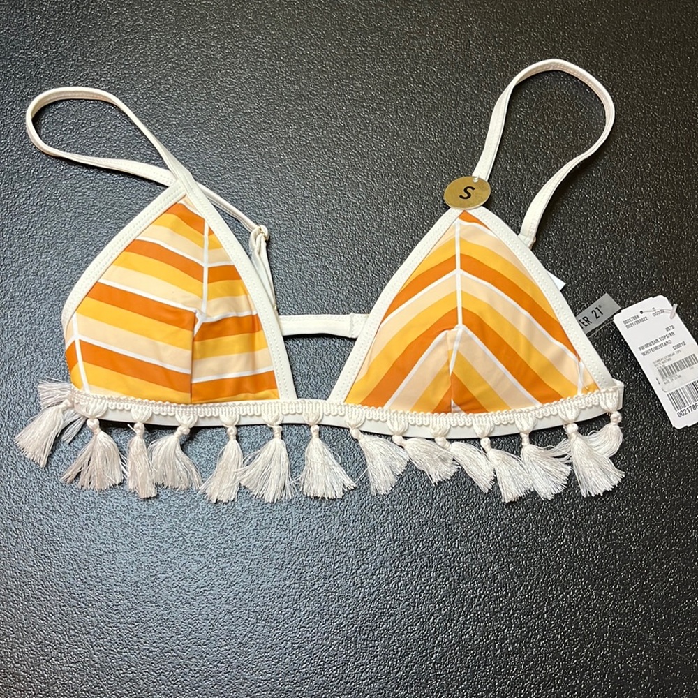 Forever 21 chevron & tassels mustard bikini top - nwt, orange, boho, cottagecore